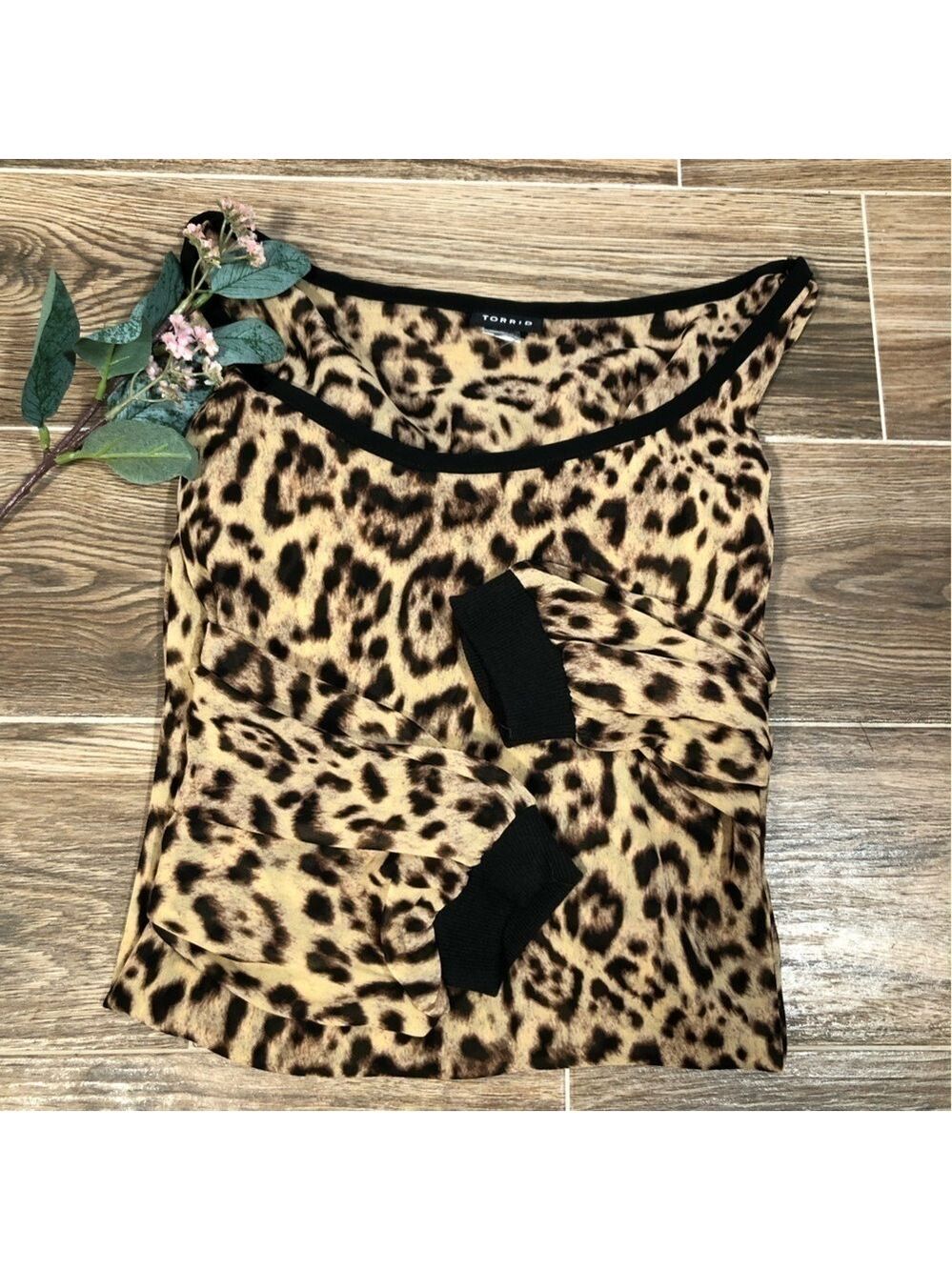 Torrid Leopard Print Semi-Sheer Blouse With Black Trim, Plus Size
